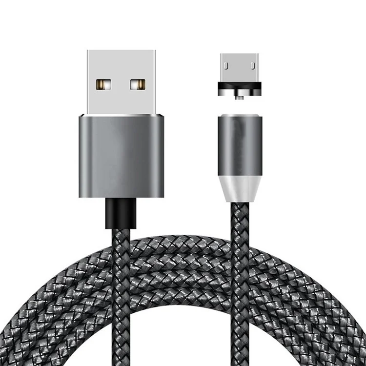 LED Round Magnetic Micro USB Nylon Braided Charging Cable for Samsung Sony Huawei - Black