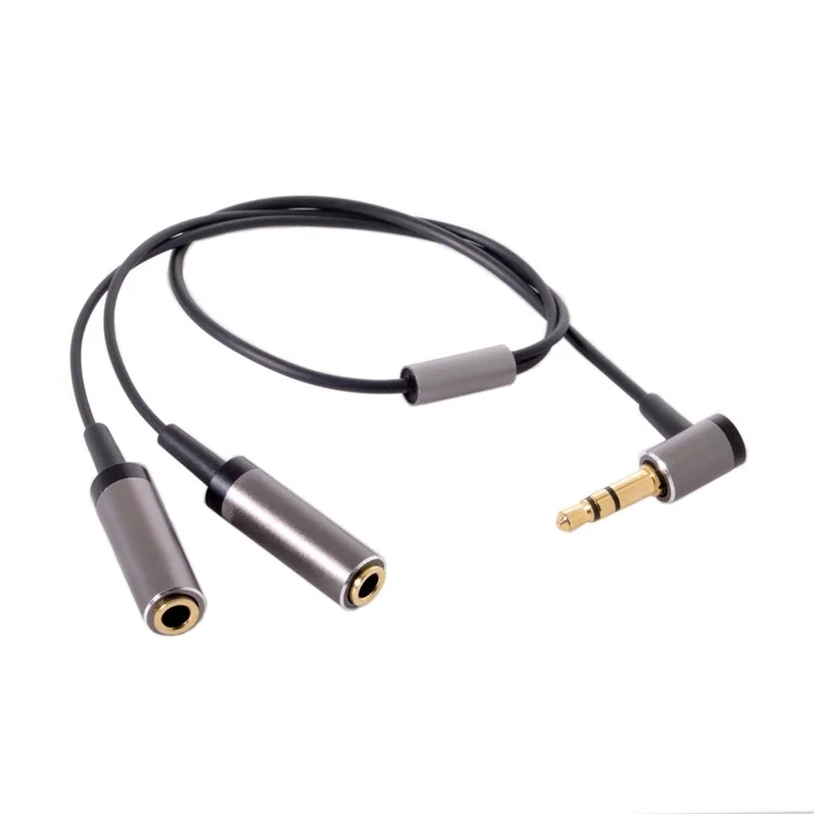 3.5mm Stereo Headphone Audio Cable Splitter Male to 2 Female 90 Degree Angled for Earphone