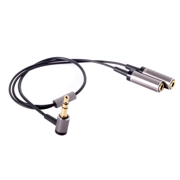3.5mm Stereo Headphone Audio Cable Splitter Male to 2 Female 90 Degree Angled for Earphone