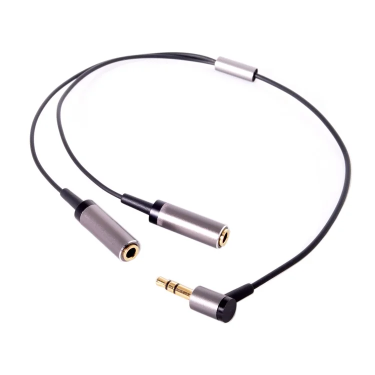 3.5mm Stereo Headphone Audio Cable Splitter Male to 2 Female 90 Degree Angled for Earphone