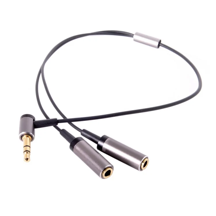 3.5mm Stereo Headphone Audio Cable Splitter Male to 2 Female 90 Degree Angled for Earphone