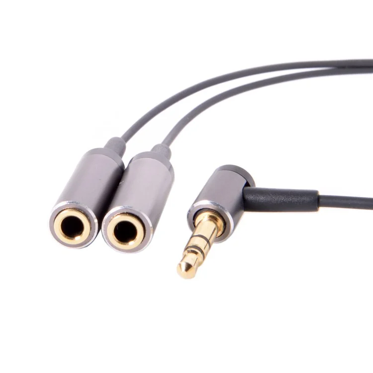3.5mm Stereo Headphone Audio Cable Splitter Male to 2 Female 90 Degree Angled for Earphone