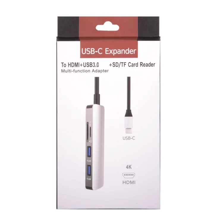 Adaptateur USB 3.1 Type-C vers HDMI + Double Ports USB3.0 + Lecteur de Carte SD/TF pour MacBook