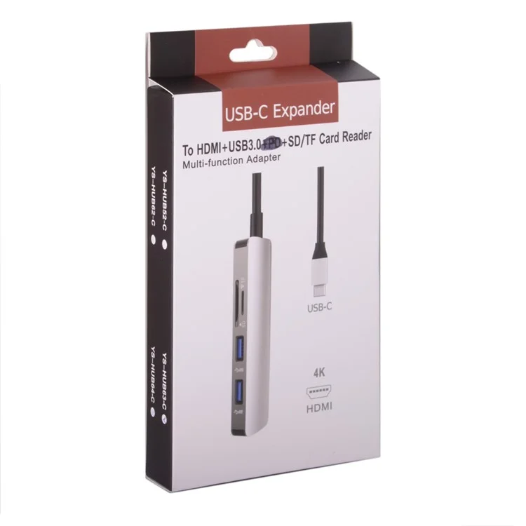 Adaptateur USB 3.1 Type-C vers HDMI + Double Ports USB3.0 + Lecteur de Carte SD/TF pour MacBook
