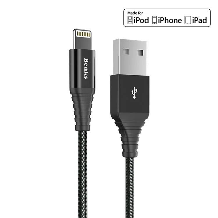 BENKS MFI Certified Lightning 8Pin 2.4A Output Charging Data Cable for iPhone iPad iPod (1.2m)