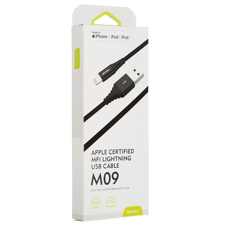 BENKS MFI Certified Lightning 8Pin 2.4A Output Charging Data Cable for iPhone iPad iPod (1.2m)