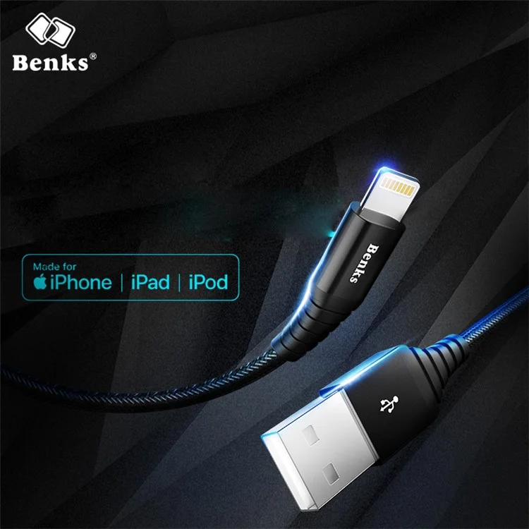 BENKS MFI Certified Lightning 8Pin 2.4A Output Charging Data Cable for iPhone iPad iPod (1.2m)