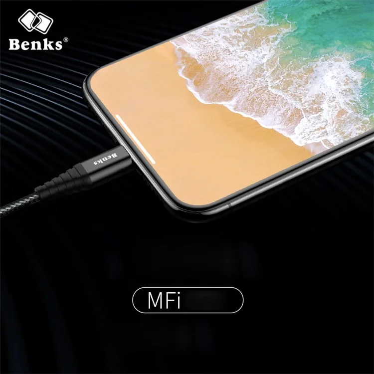 BENKS MFI Certified Lightning 8Pin 2.4A Output Charging Data Cable for iPhone iPad iPod (1.2m)