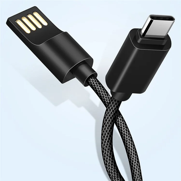 X-LEVEL Lock Buckle Pattern Type-C USB Data Sync Charging Cable for Samsung Huawei LG - Black