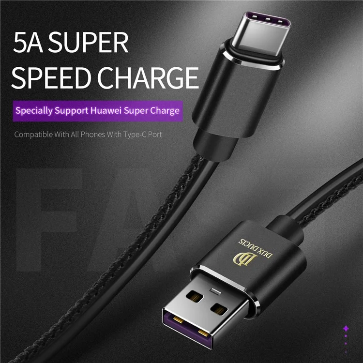 DUX DUCIS K-MAX 5A Supercharge Type-C PU Covered Charge Data Sync Cable for Huawei Samsung etc. - Black