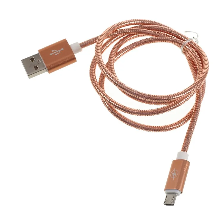 PINZUN MX-004 1M Metal Spring Micro USB Charge Sync Cable for Samsung HTC LG etc - Rose Gold