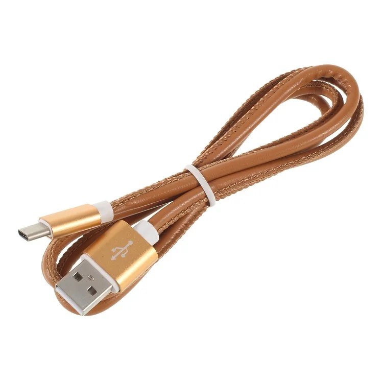 PINZUN CB-033 Type-C 1M Leather Coated Reversible Charging Data Cord for Samsung HTC LG Huawei