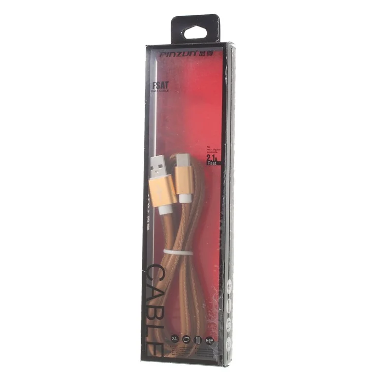 PINZUN CB-033 Type-C 1M Leather Coated Reversible Charging Data Cord for Samsung HTC LG Huawei