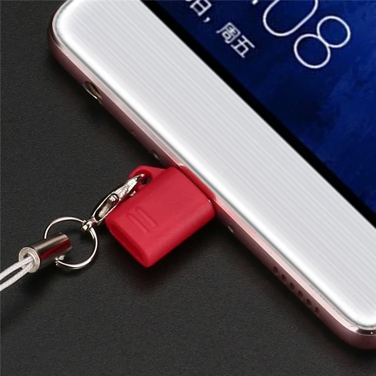 Mini Micro USB Male to Type-C Female Charging Sync Converter with Anti-lost Chain - Red