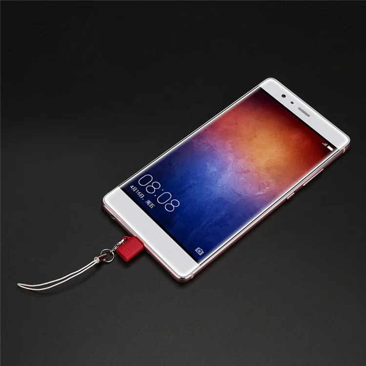 Mini Micro USB Male to Type-C Female Charging Sync Converter with Anti-lost Chain - Red