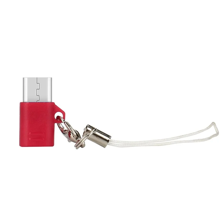Mini Micro USB Male to Type-C Female Charging Sync Converter with Anti-lost Chain - Red