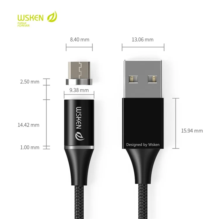 WSKEN Oval-shaped Connector 1m Charging Micro USB Metal Magnetic Phone Cable