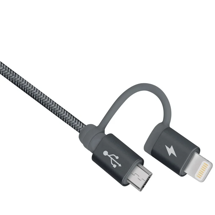 Grey - MOMAX MFI Certified 1m 2-in-1 Lightning 8Pin + Micro USB Charge Data Cable for iPhone Samsung Huawei