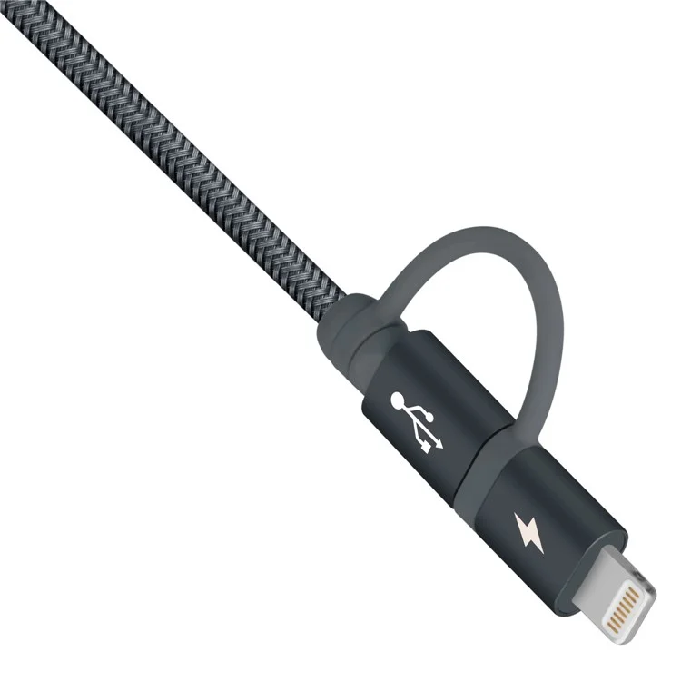 Grey - MOMAX MFI Certified 1m 2-in-1 Lightning 8Pin + Micro USB Charge Data Cable for iPhone Samsung Huawei
