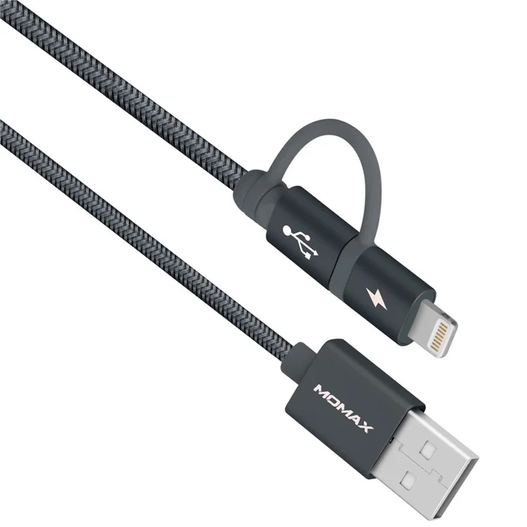 Grey - MOMAX MFI Certified 1m 2-in-1 Lightning 8Pin + Micro USB Charge Data Cable for iPhone Samsung Huawei