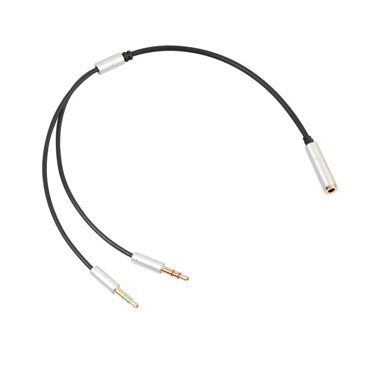 3.5mm Female to Dual 3.5mm Male Headphone Mic Audio Y Splitter Cable Smartphone Headset to PC Adapter - Silver