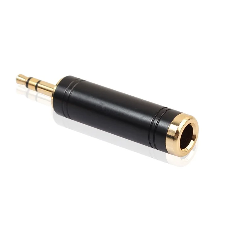 Rexlis Gold Chapado de 3.5 mm Macho a 6.35 mm Adaptador de Audio Estéreo Femenino - Negro