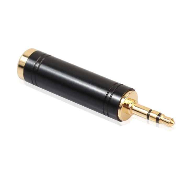 Rexlis Ouro Banhado a 3,5 mm Para 6,35 mm Adaptador de Áudio Estéreo Feminino - Preto