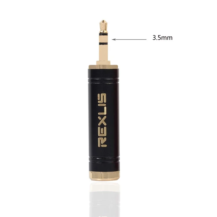 Rexlis Ouro Banhado a 3,5 mm Para 6,35 mm Adaptador de Áudio Estéreo Feminino - Preto