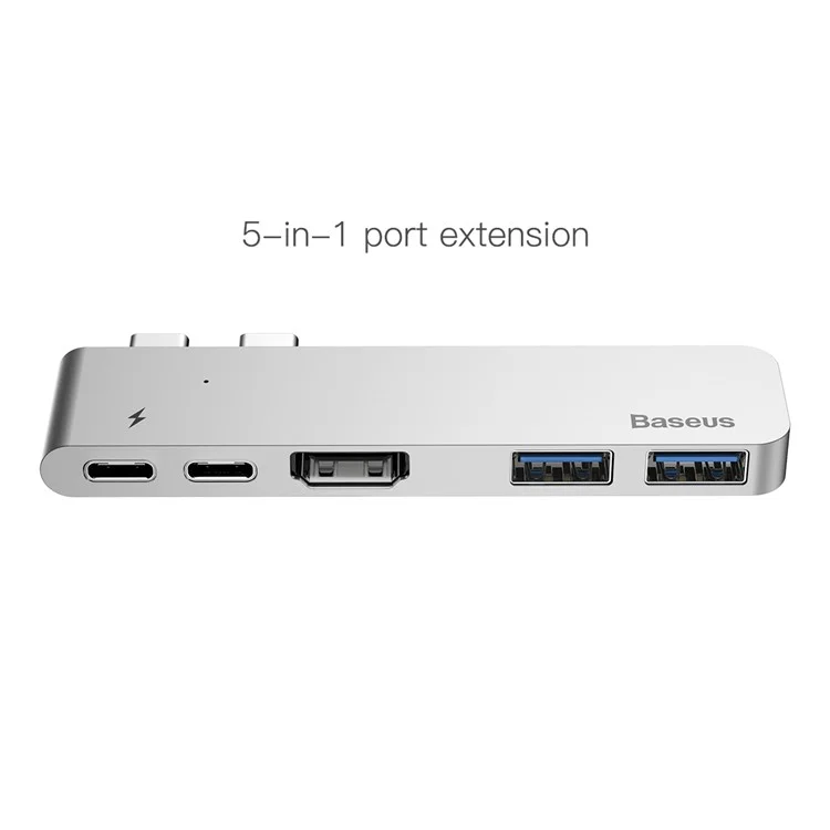 BASEUS Thunderbolt C+ Dual Type-C to USB3.0/HDMI/Type-C Female HUB Converter for MacBook Pro 2016/2017 - Grey