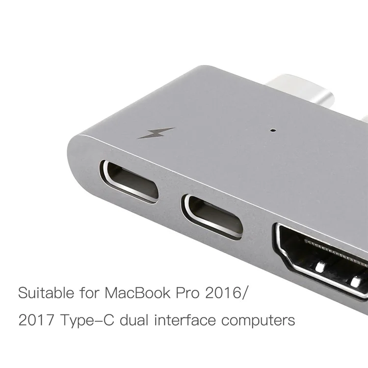 BASEUS Thunderbolt C+ Dual Type-C to USB3.0/HDMI/Type-C Female HUB Converter for MacBook Pro 2016/2017 - Grey
