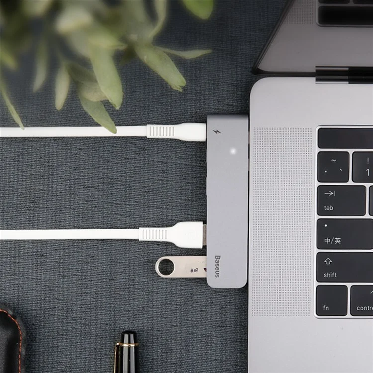 BASEUS Thunderbolt C+ Dual Type-C to USB3.0/HDMI/Type-C Female HUB Converter for MacBook Pro 2016/2017 - Grey