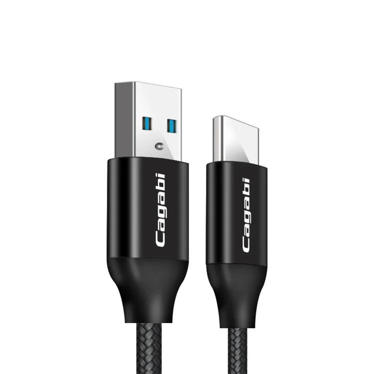 CAGABI N2 2.4A Fast Charge USB Type-C Data Charging Cord for Samsung HTC Huawei - Black