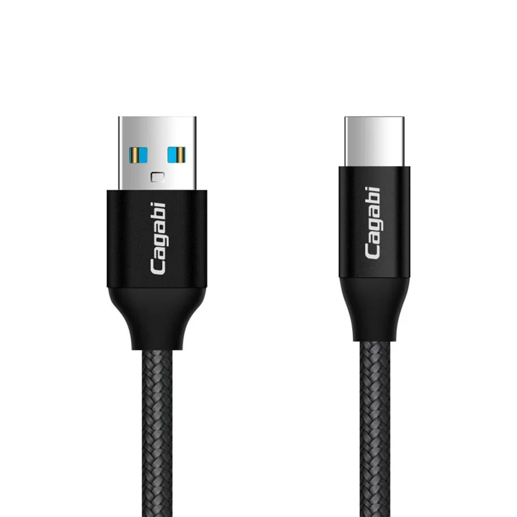 CAGABI N2 2.4A Fast Charge USB Type-C Data Charging Cord for Samsung HTC Huawei - Black