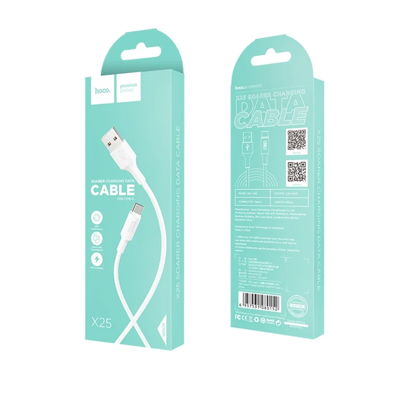 HOCO X25 1M Soarer Type-C Data Transfer Charging Cable - White