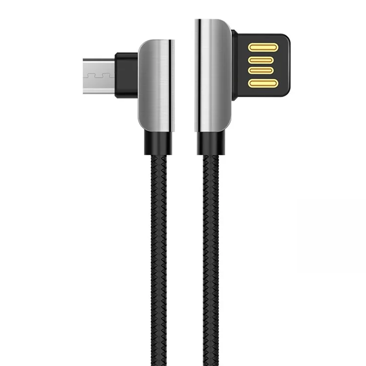 HOCO U42 Exquisite Steel Micro USB Charging Data Cable 90 Degree Right Angled 1.2m - Black