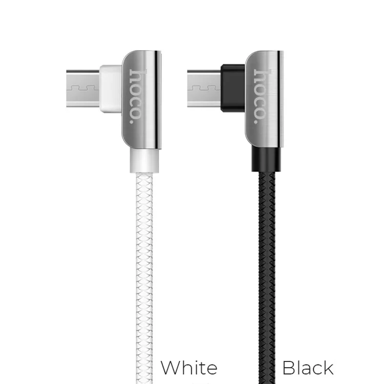 HOCO U42 Exquisite Steel Micro USB Charging Data Cable 90 Degree Right Angled 1.2m - Black