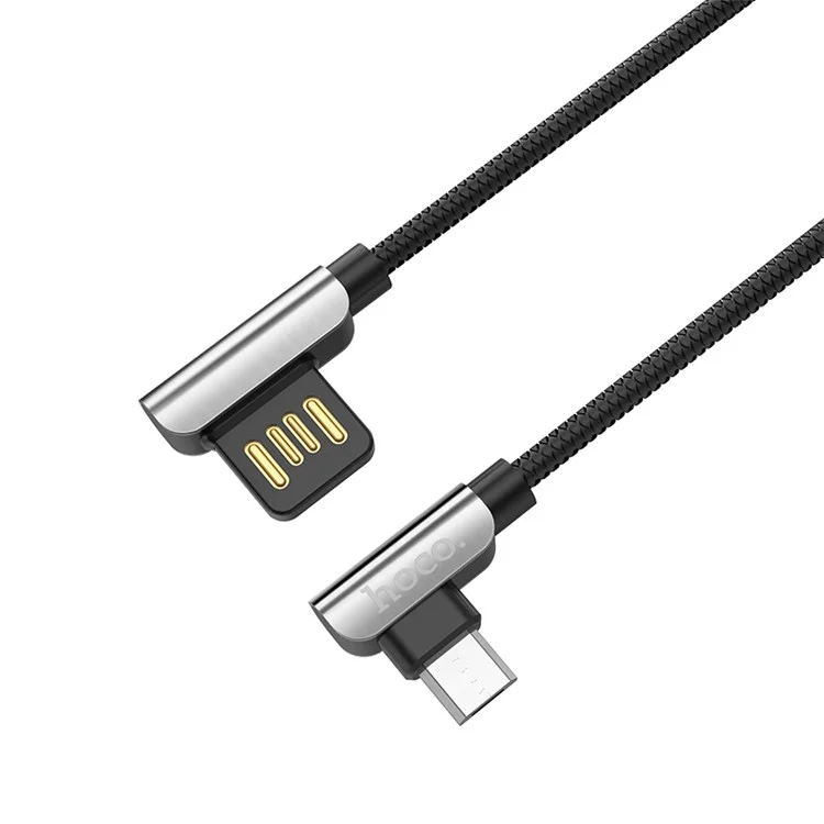 HOCO U42 Exquisite Steel Micro USB Charging Data Cable 90 Degree Right Angled 1.2m - Black