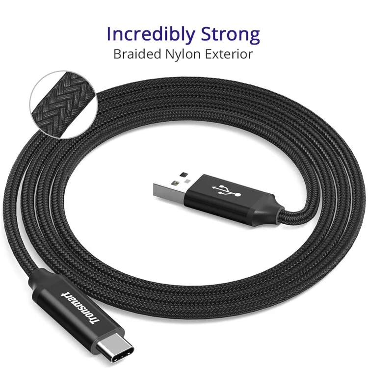 TRONSMART CPP5 Nylon Braided Pattern Type-C USB Data Sync Charger Cable for Samsung HTC Huawei