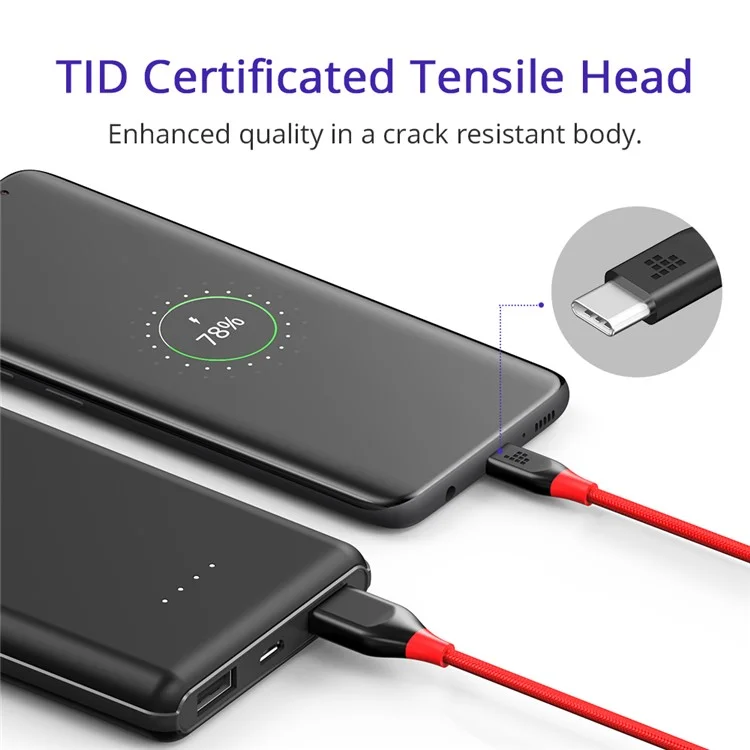 TRONSMART ATC5 USB Type-C Data Cable Charging Cord Double Braided Nylon 1m - Red