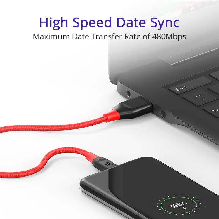 TRONSMART ATC5 USB Type-C Data Cable Charging Cord Double Braided Nylon 1m - Red