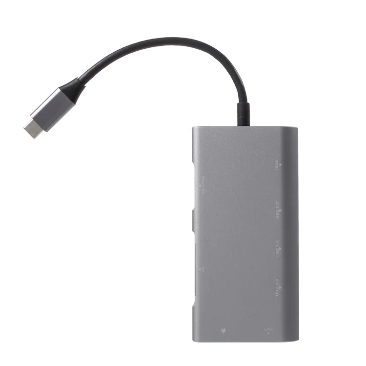 8-in-1 Type-C to HDMI + 3 x USB3.0 + SD + Micro SD + RJ45 Gigabit Ethernet LAN Network Port + USB-C Port Adapter Hub