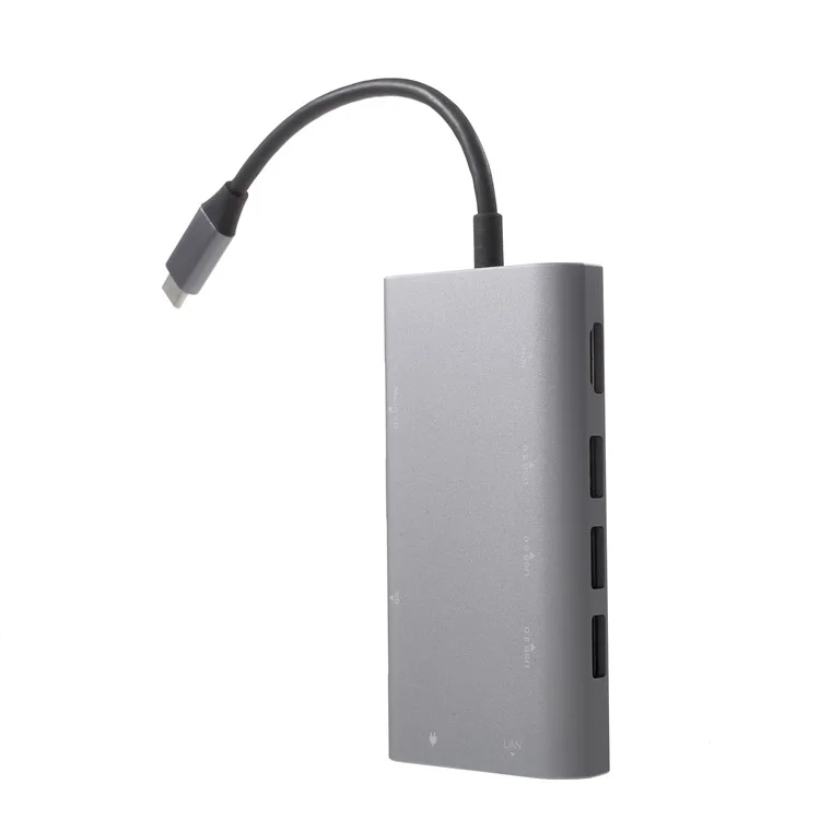 8-in-1 Type-C to HDMI + 3 x USB3.0 + SD + Micro SD + RJ45 Gigabit Ethernet LAN Network Port + USB-C Port Adapter Hub