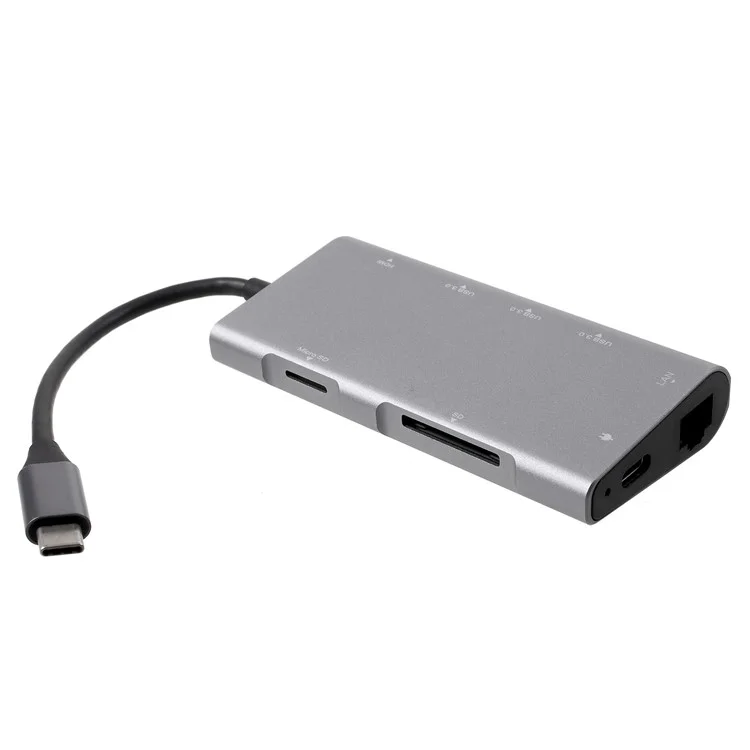 8-in-1 Type-C to HDMI + 3 x USB3.0 + SD + Micro SD + RJ45 Gigabit Ethernet LAN Network Port + USB-C Port Adapter Hub