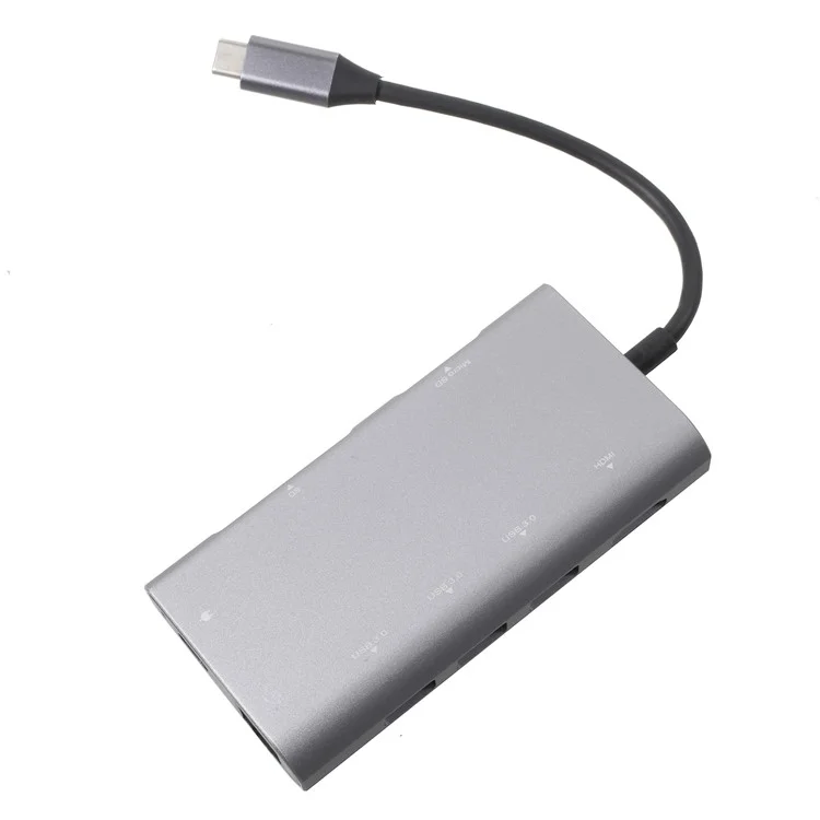 8-in-1 Type-C to HDMI + 3 x USB3.0 + SD + Micro SD + RJ45 Gigabit Ethernet LAN Network Port + USB-C Port Adapter Hub