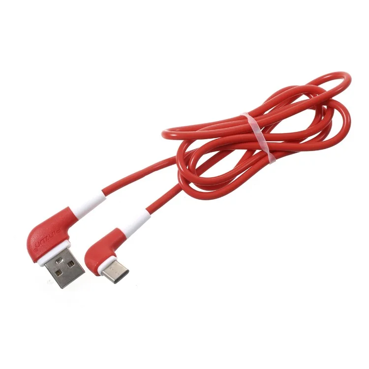 PINZUN CB-052 1M 3A 90 Degree Bending USB Type-C Data Sync Charger Cable for Samsung Huawei Xiaomi Etc. - Red