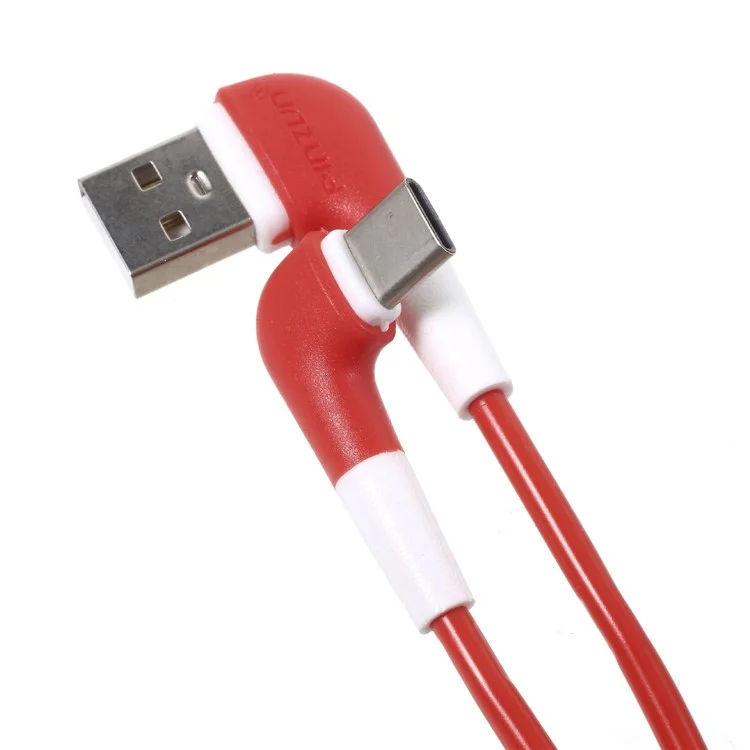 PINZUN CB-052 1M 3A 90 Degree Bending USB Type-C Data Sync Charger Cable for Samsung Huawei Xiaomi Etc. - Red