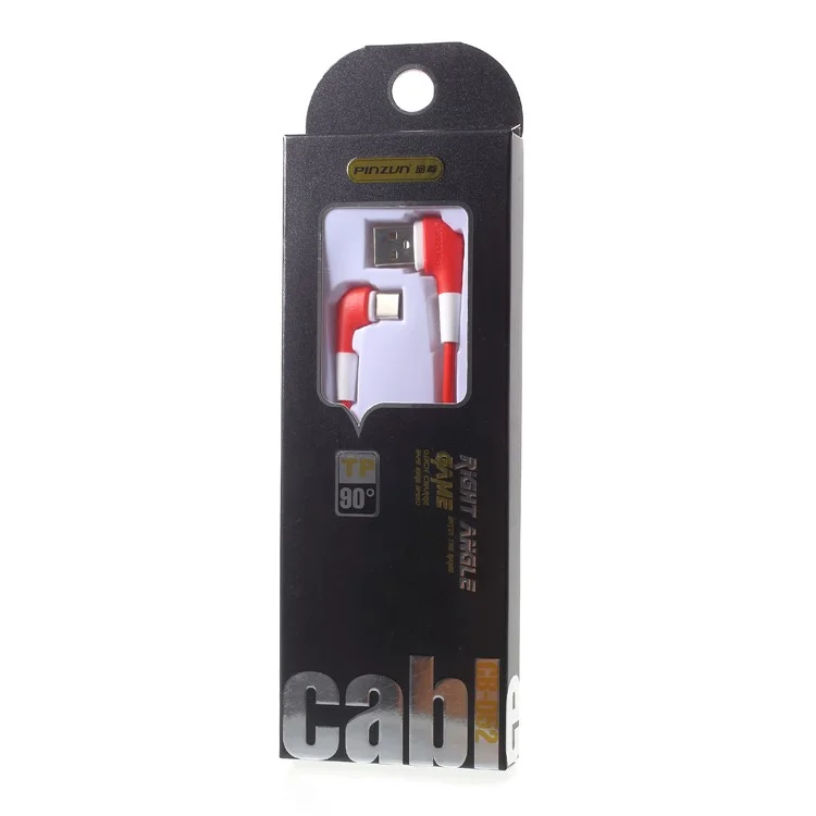 PINZUN CB-052 1M 3A 90 Degree Bending USB Type-C Data Sync Charger Cable for Samsung Huawei Xiaomi Etc. - Red