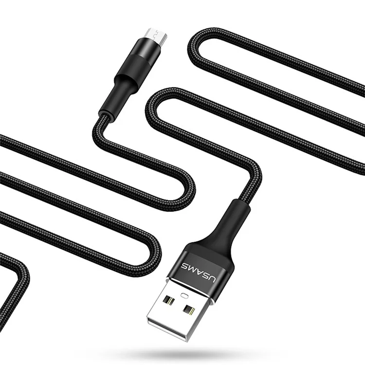 25pcs/lot USAMS Patrón Tejido Micro USB Cable de Carga de Sincronización de Datos Para Huawei Samsung HTC - Negro