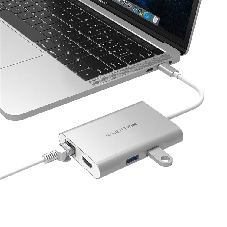 LENTION C58EHCR Type-C Hub 7-in-1 USB-C to HDMI Card Reader RJ45 PD 3.5mm Audio Port Adapter - Silver