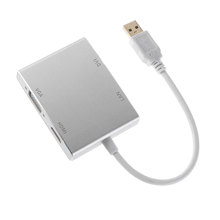 CY U3-193-SL USB3.0 to HDMI + DVI + VGA + RJ45 4-in-1 Converter
